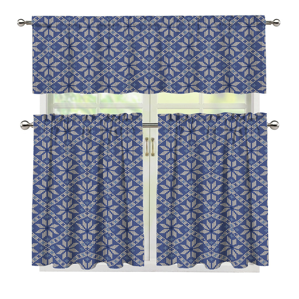 Snowflakes Knitted Pattern Print 3 Piece Kitchen Curtains