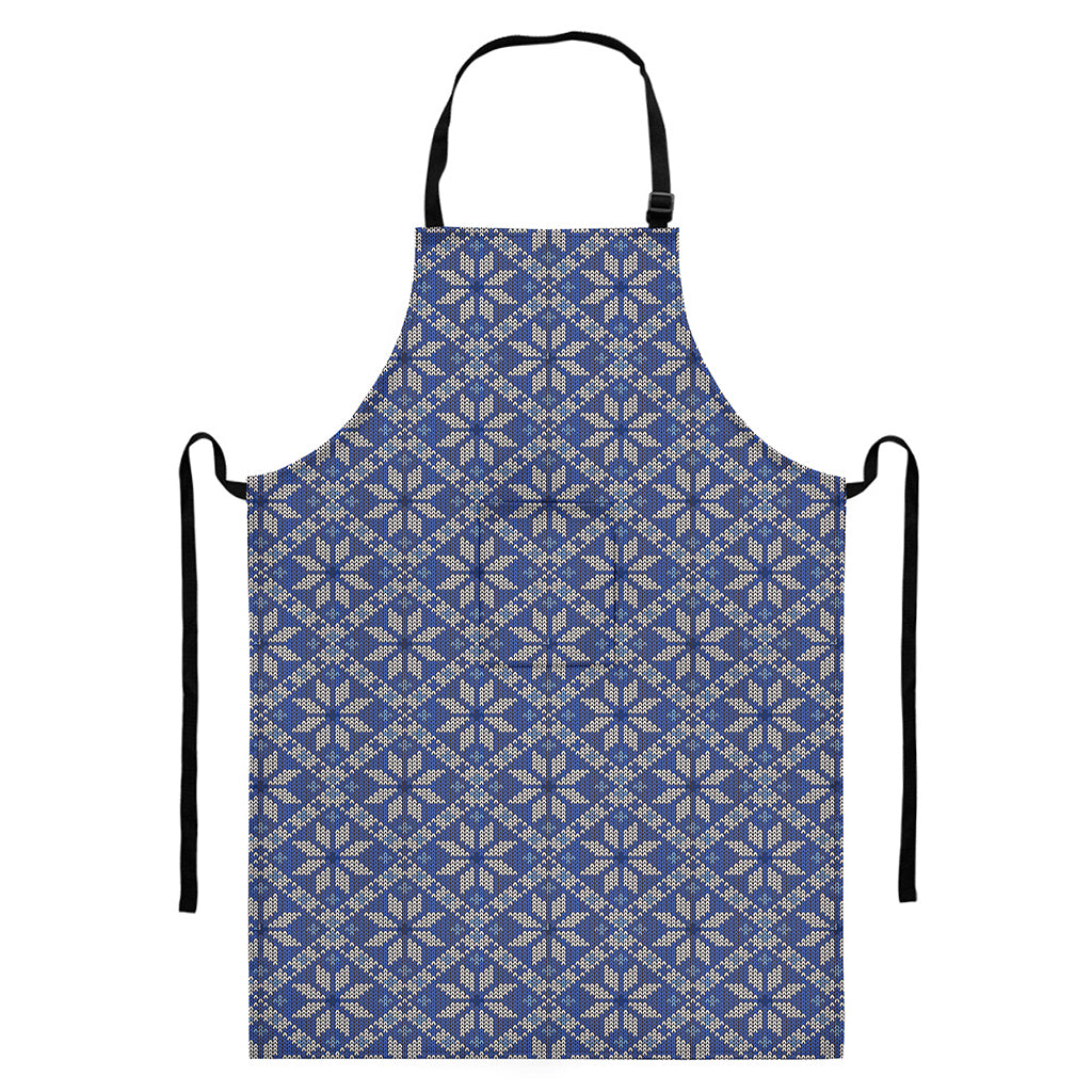 Snowflakes Knitted Pattern Print Bib Apron With Pocket
