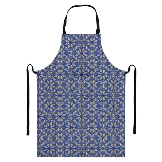 Snowflakes Knitted Pattern Print Bib Apron With Pocket