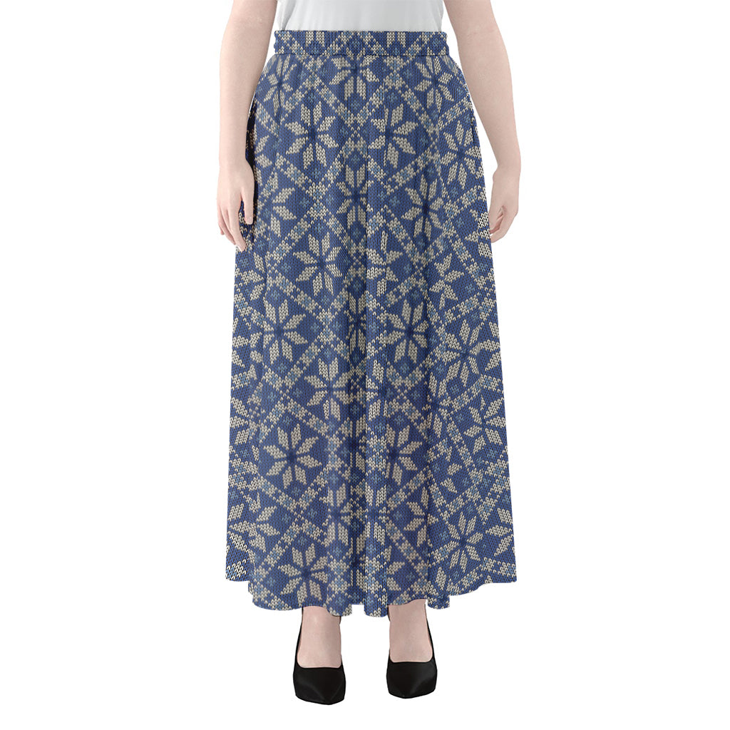 Snowflakes Knitted Pattern Print Chiffon Maxi Skirt