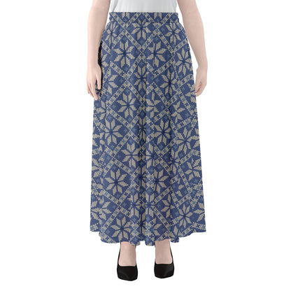 Snowflakes Knitted Pattern Print Chiffon Maxi Skirt