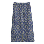 Snowflakes Knitted Pattern Print Cotton Front Slit Maxi Skirt