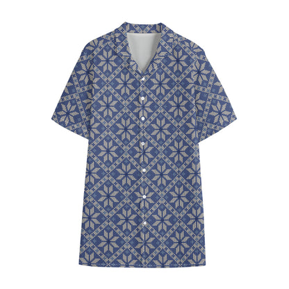 Snowflakes Knitted Pattern Print Cotton Hawaiian Shirt