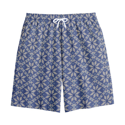 Snowflakes Knitted Pattern Print Cotton Shorts