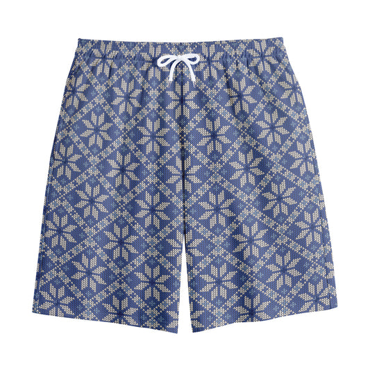 Snowflakes Knitted Pattern Print Cotton Shorts