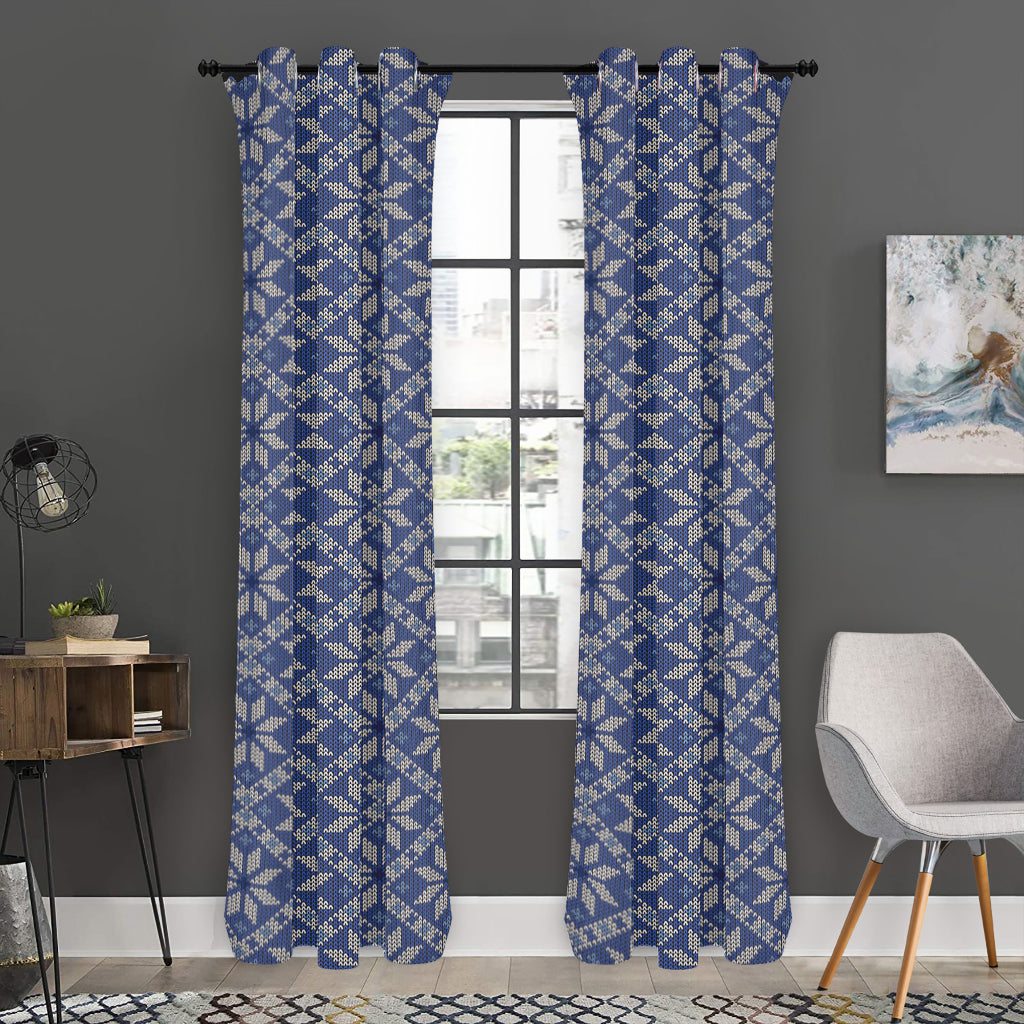 Snowflakes Knitted Pattern Print Curtain