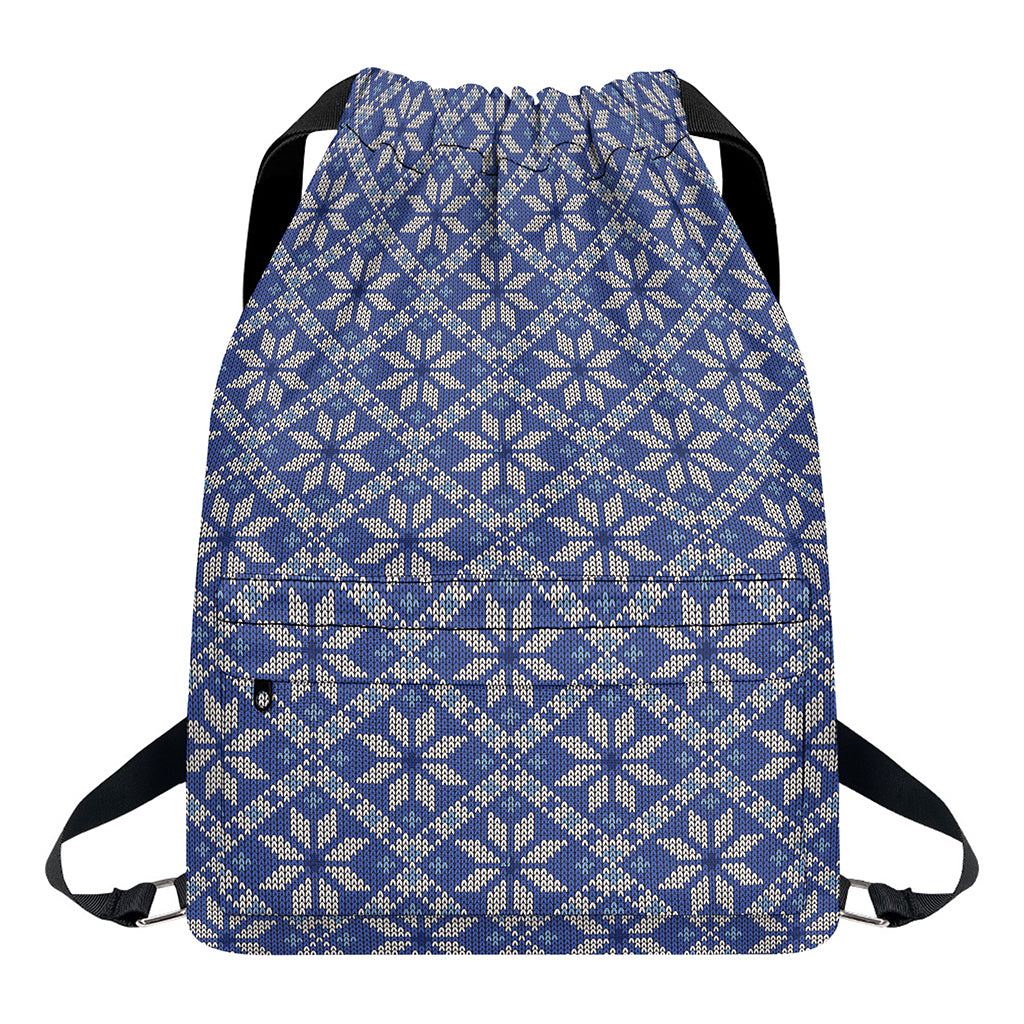 Snowflakes Knitted Pattern Print Drawstring Backpack