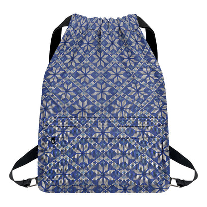 Snowflakes Knitted Pattern Print Drawstring Backpack
