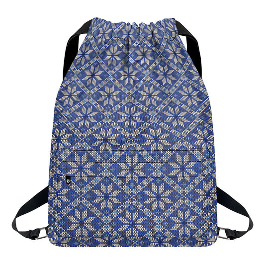 Snowflakes Knitted Pattern Print Drawstring Backpack