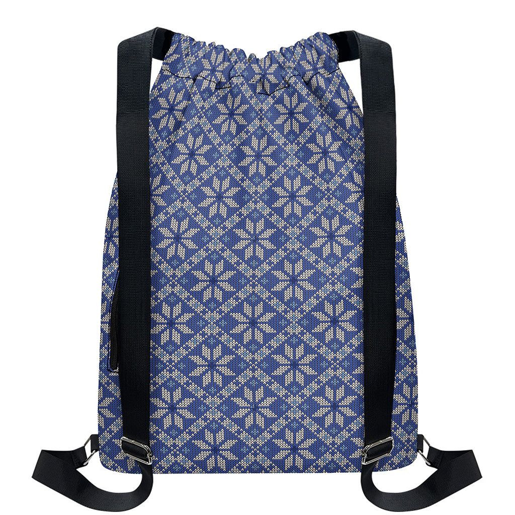 Snowflakes Knitted Pattern Print Drawstring Backpack