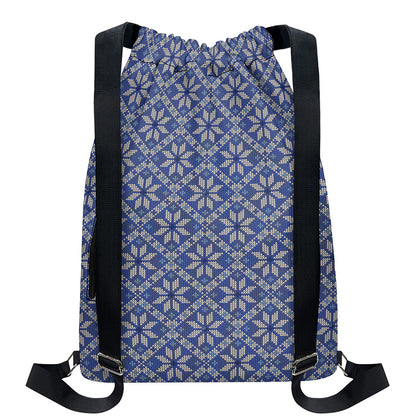 Snowflakes Knitted Pattern Print Drawstring Backpack