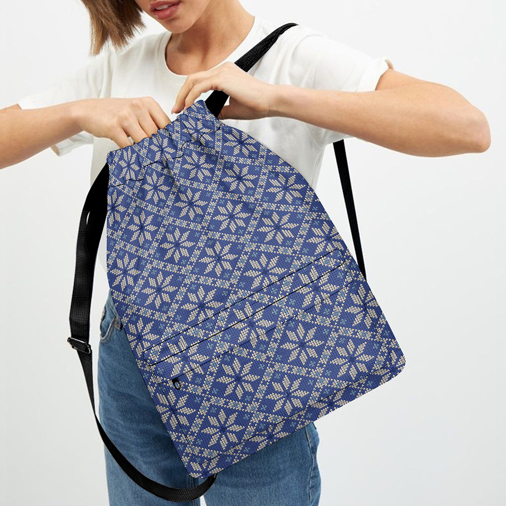 Snowflakes Knitted Pattern Print Drawstring Backpack