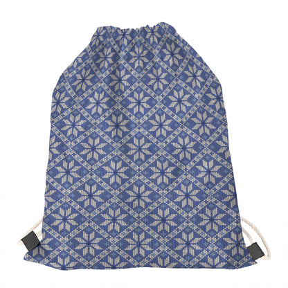 Snowflakes Knitted Pattern Print Drawstring Bag