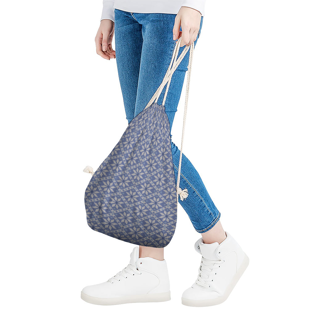 Snowflakes Knitted Pattern Print Drawstring Bag