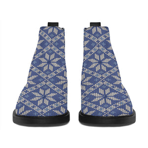 Snowflakes Knitted Pattern Print Flat Ankle Boots