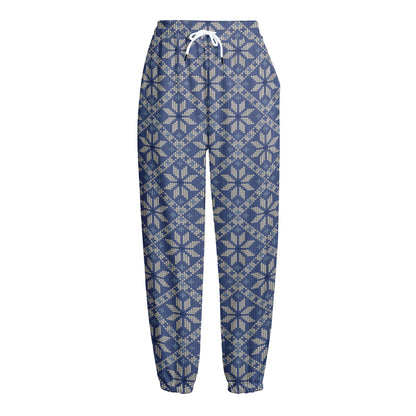 Snowflakes Knitted Pattern Print Fleece Lined Knit Pants