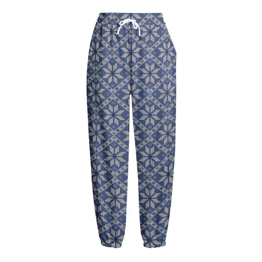 Snowflakes Knitted Pattern Print Fleece Lined Knit Pants