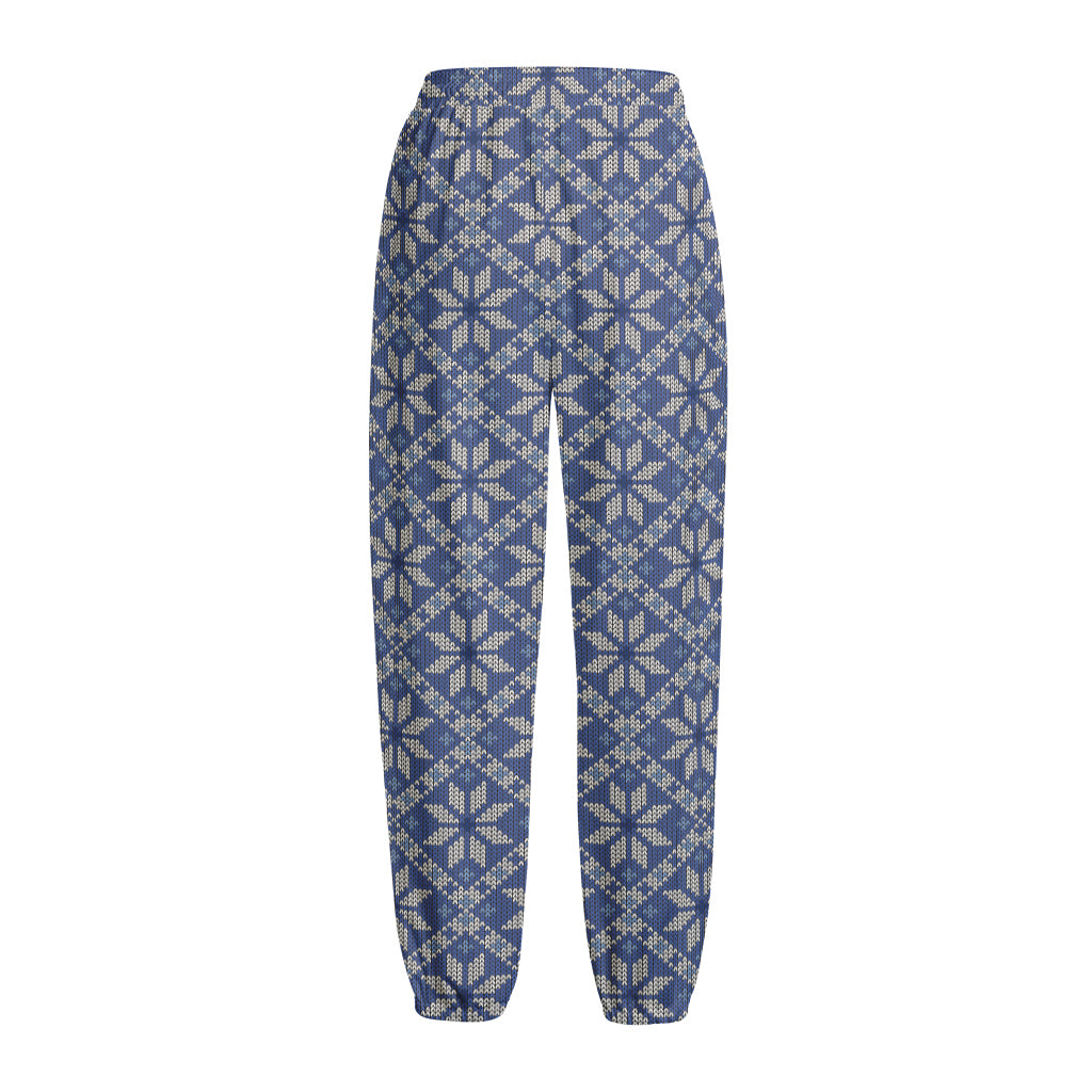 Snowflakes Knitted Pattern Print Fleece Lined Knit Pants