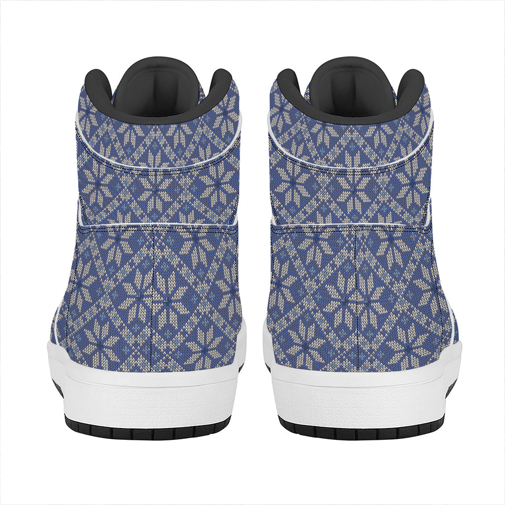Snowflakes Knitted Pattern Print High Top Leather Sneakers