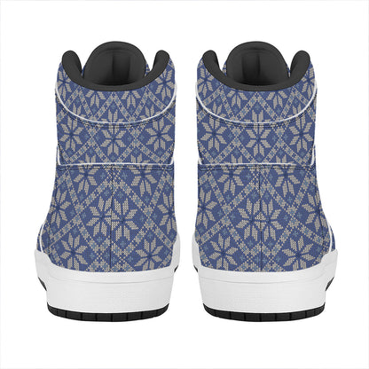 Snowflakes Knitted Pattern Print High Top Leather Sneakers