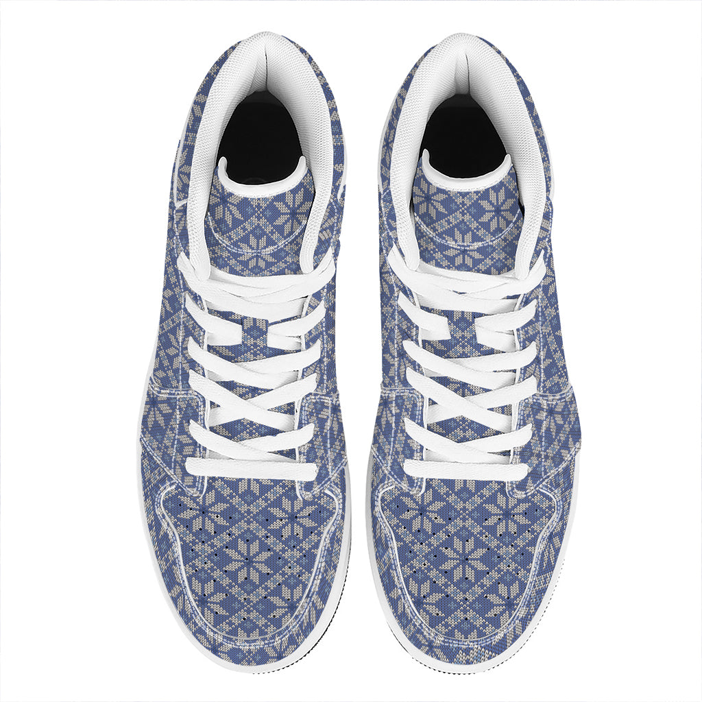 Snowflakes Knitted Pattern Print High Top Leather Sneakers