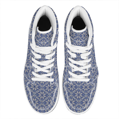 Snowflakes Knitted Pattern Print High Top Leather Sneakers