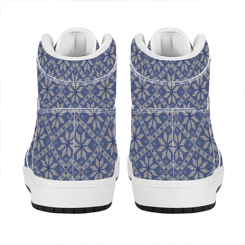 Snowflakes Knitted Pattern Print High Top Leather Sneakers
