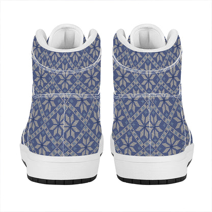 Snowflakes Knitted Pattern Print High Top Leather Sneakers