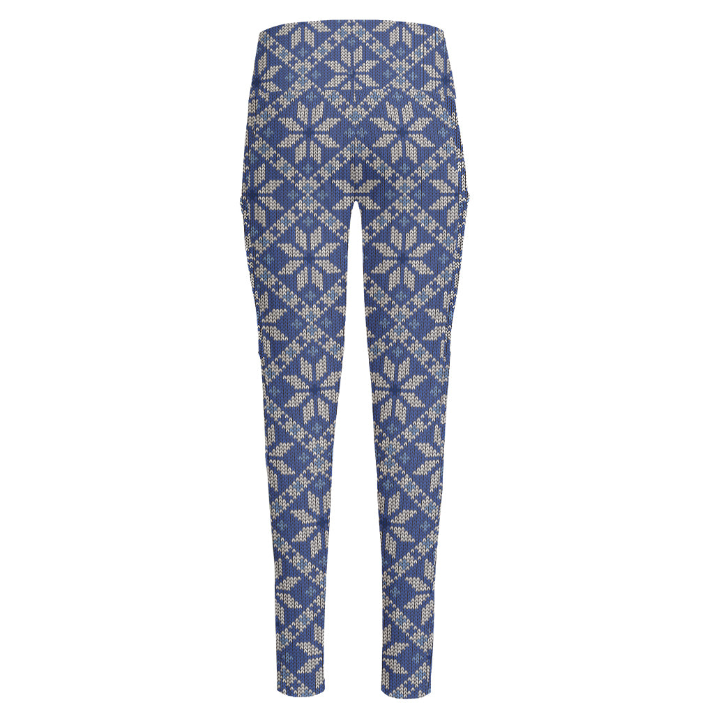 Snowflakes Knitted Pattern Print High-Waisted Pocket Leggings
