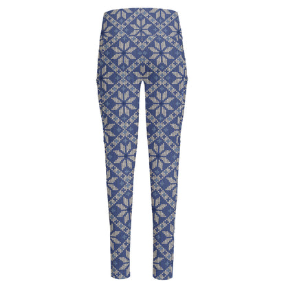 Snowflakes Knitted Pattern Print High-Waisted Pocket Leggings