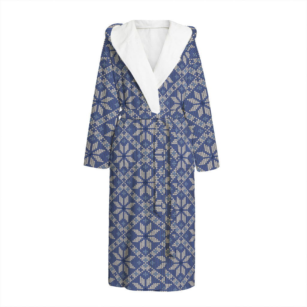 Snowflakes Knitted Pattern Print Hooded Bathrobe