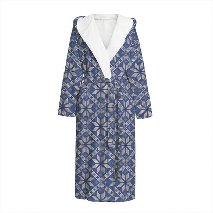 Snowflakes Knitted Pattern Print Hooded Bathrobe