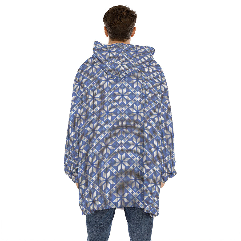Snowflakes Knitted Pattern Print Hoodie Blanket