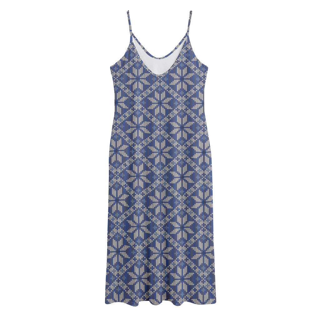 Snowflakes Knitted Pattern Print Jersey Midi Cami Dress