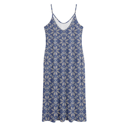 Snowflakes Knitted Pattern Print Jersey Midi Cami Dress