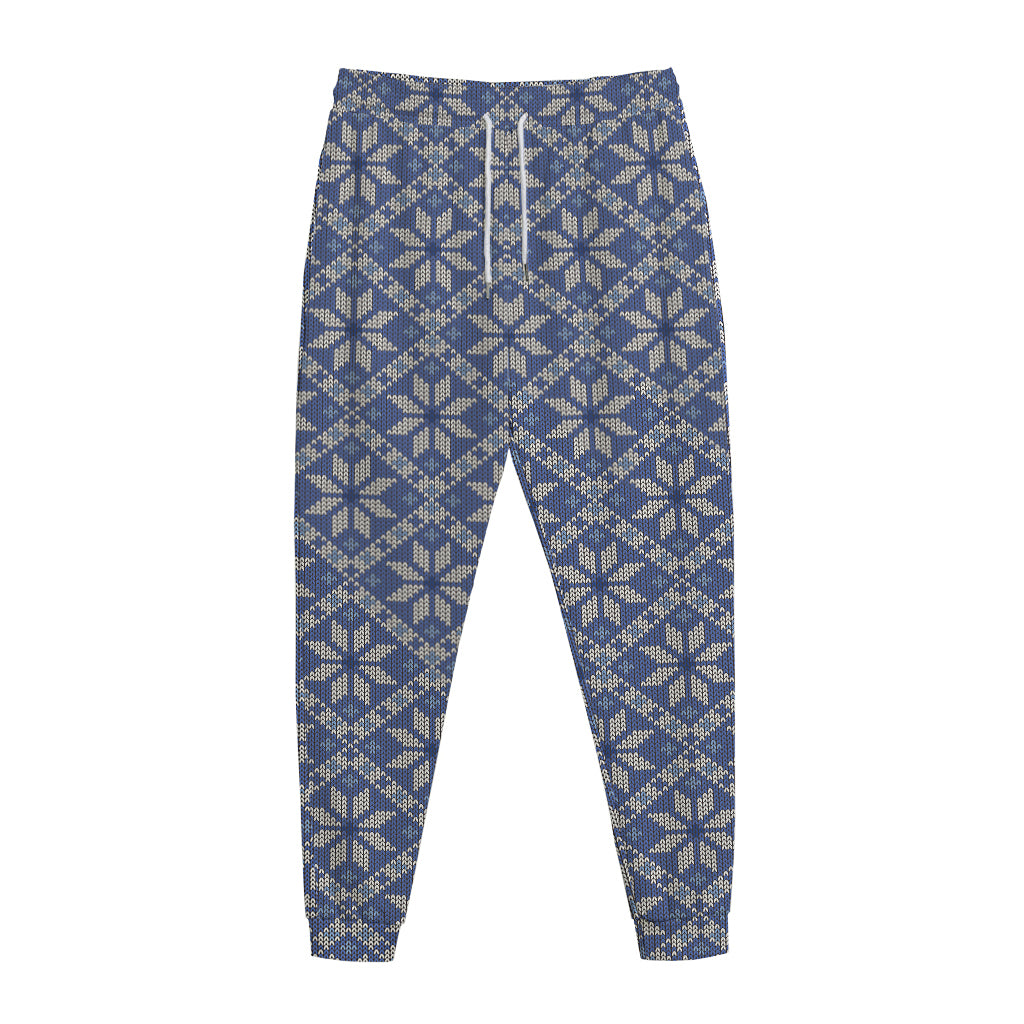 Snowflakes Knitted Pattern Print Jogger Pants