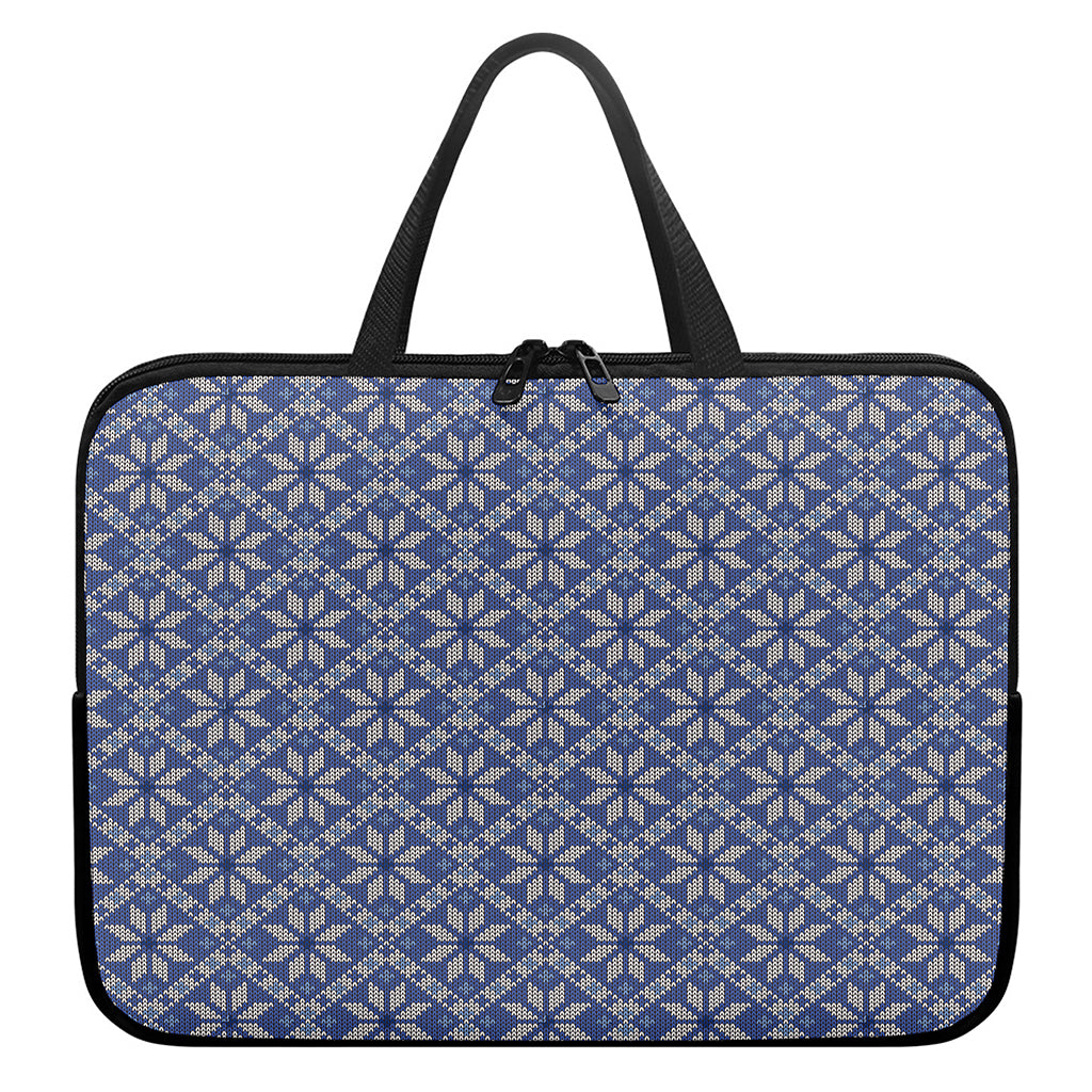 Snowflakes Knitted Pattern Print Laptop Sleeve With Handle