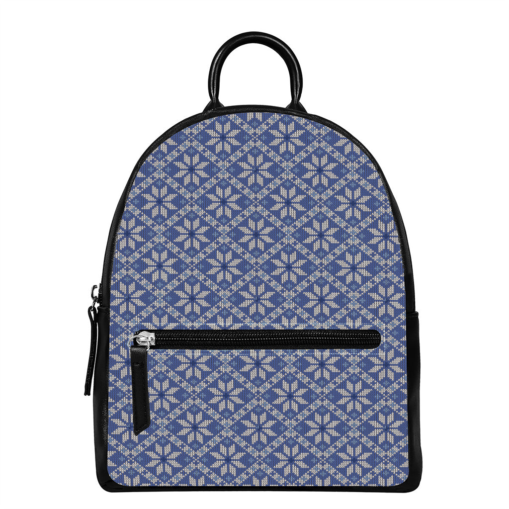 Snowflakes Knitted Pattern Print Leather Backpack