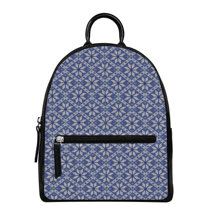 Snowflakes Knitted Pattern Print Leather Backpack