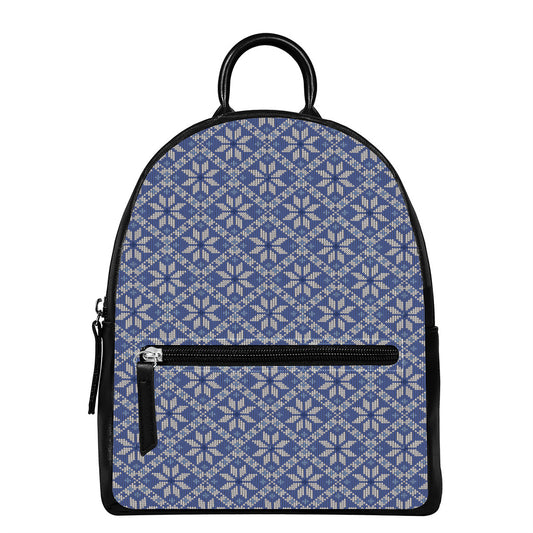 Snowflakes Knitted Pattern Print Leather Backpack