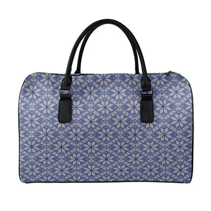Snowflakes Knitted Pattern Print Leather Duffle Bag