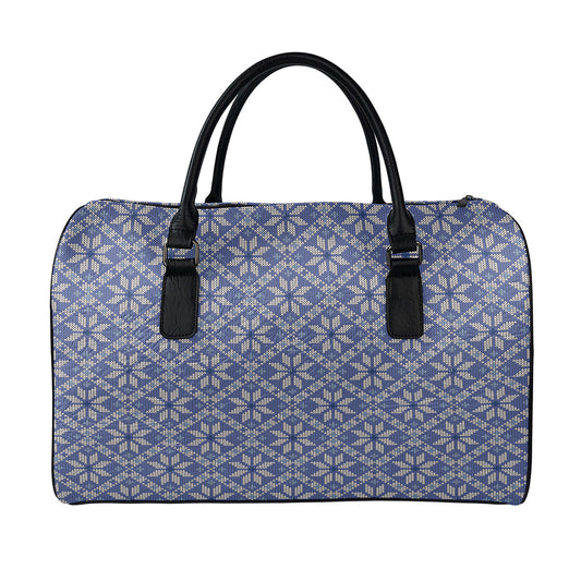 Snowflakes Knitted Pattern Print Leather Duffle Bag