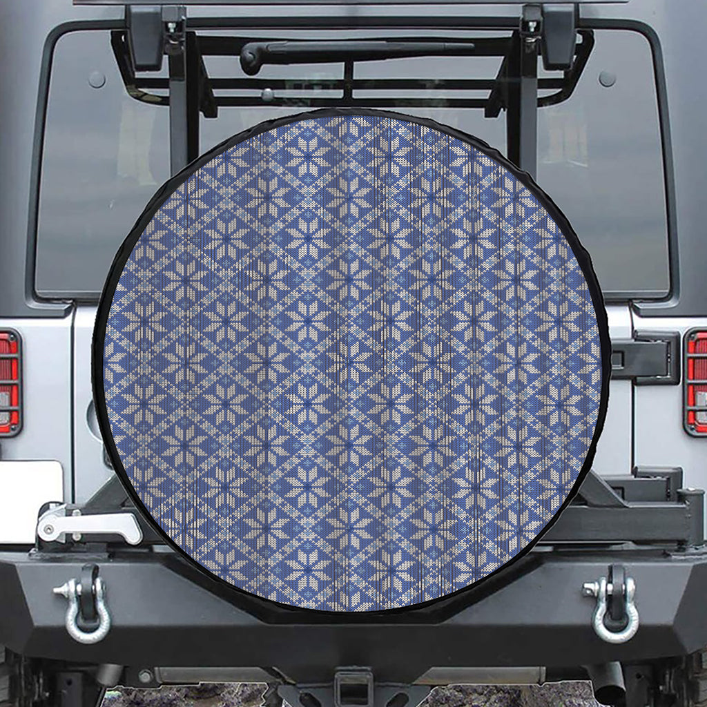 Snowflakes Knitted Pattern Print Leather Spare Tire Cover