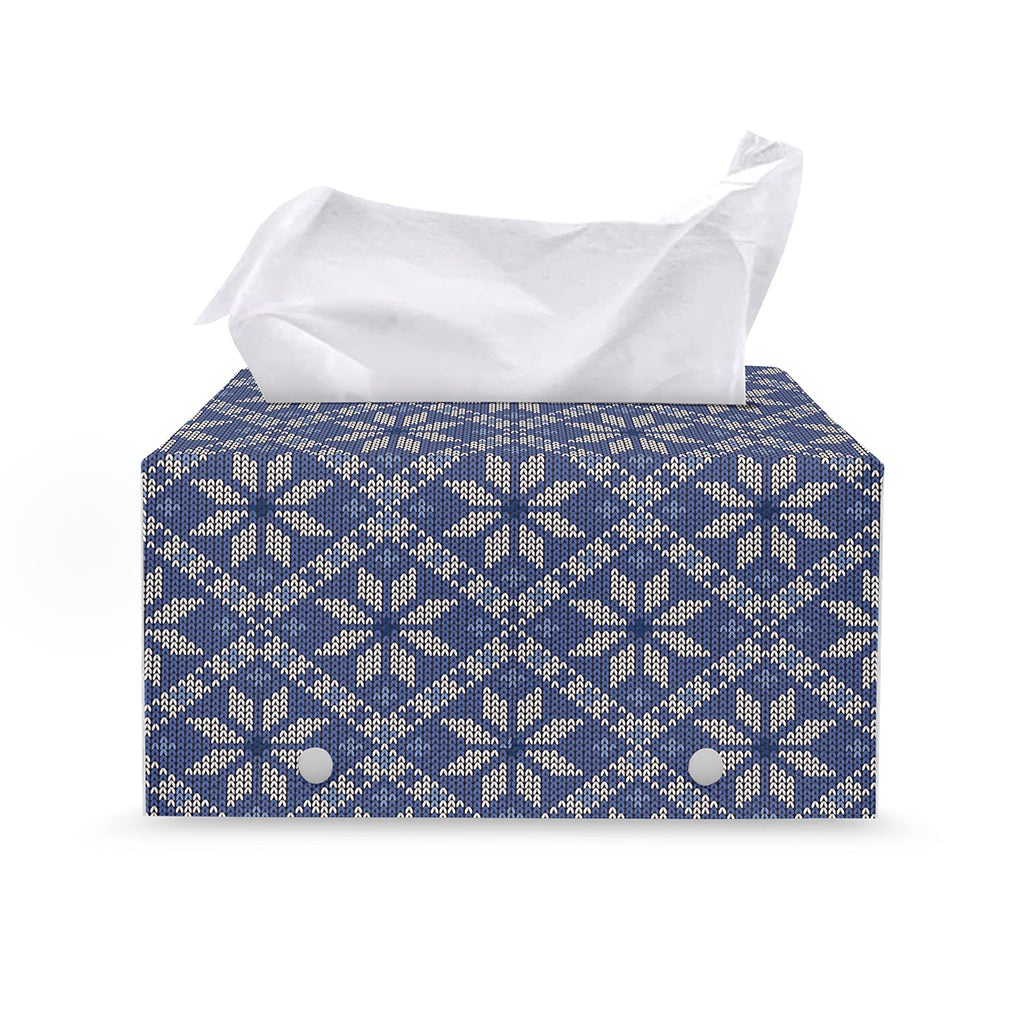 Snowflakes Knitted Pattern Print Leather Tissue Box Cover
