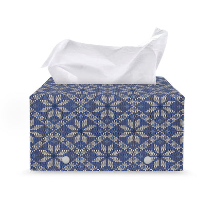 Snowflakes Knitted Pattern Print Leather Tissue Box Cover