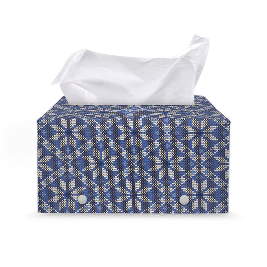 Snowflakes Knitted Pattern Print Leather Tissue Box Cover