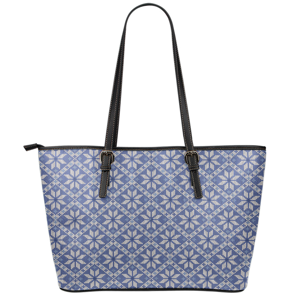 Snowflakes Knitted Pattern Print Leather Tote Bag