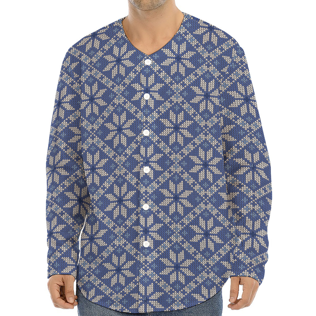 Snowflakes Knitted Pattern Print Long Sleeve Baseball Jersey