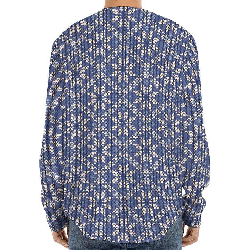 Snowflakes Knitted Pattern Print Long Sleeve Baseball Jersey