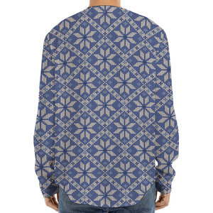 Snowflakes Knitted Pattern Print Long Sleeve Baseball Jersey